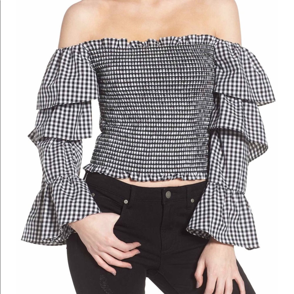 NEW! WAYF Gingham Off The Shoulder Top